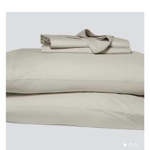 Oat milk colored Casper Percale sheet set.